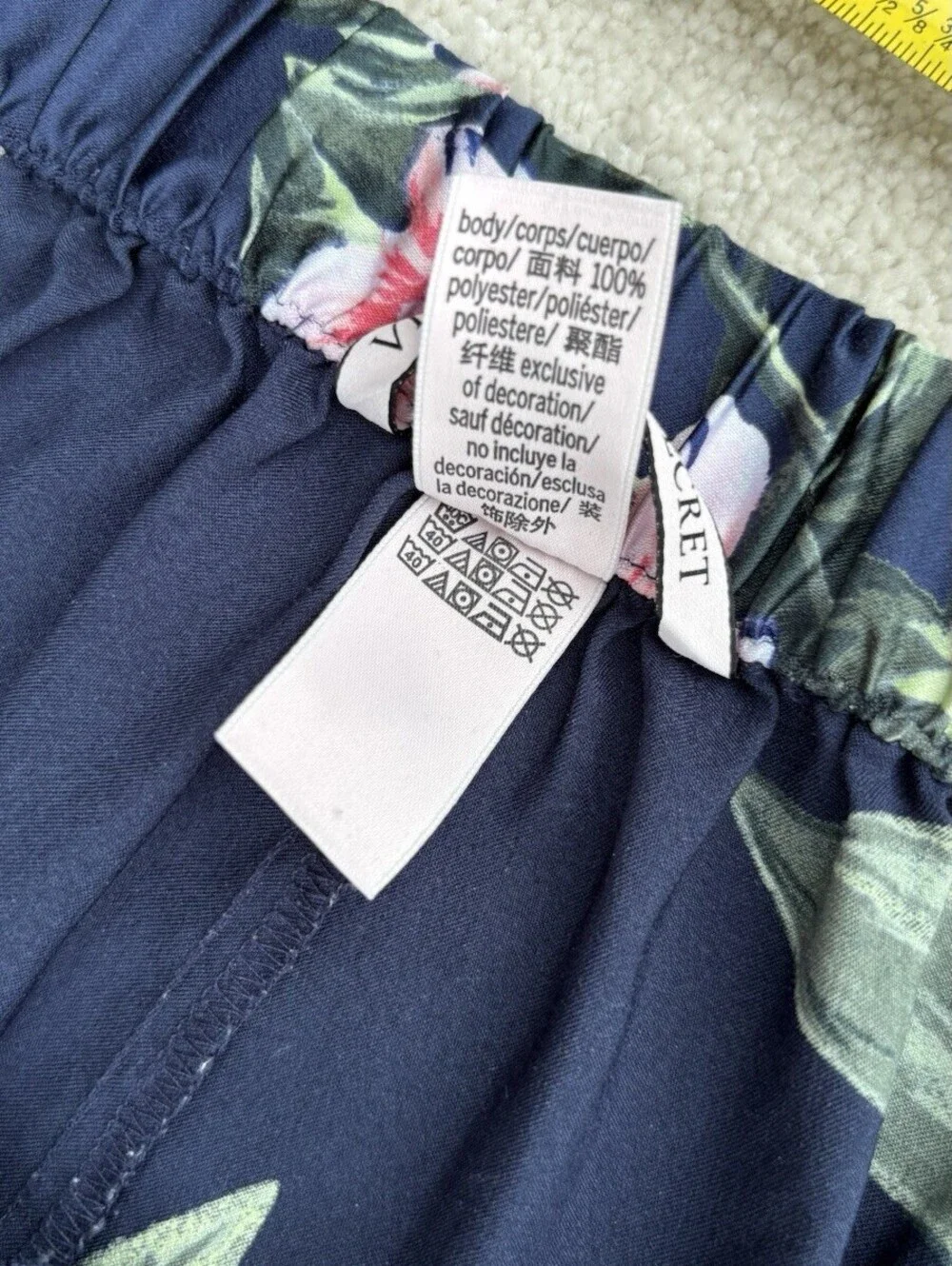 Victorias Secret Navy Pink Floral Lounge Pants With Contrasting White Side Band